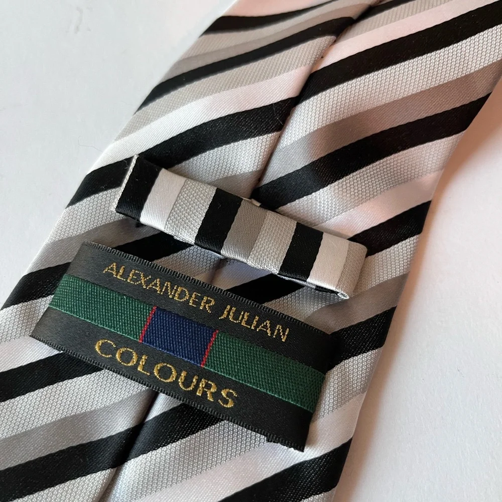 Alexander Julian Colours Striped Mens Neck Tie Gray Black White Polyester